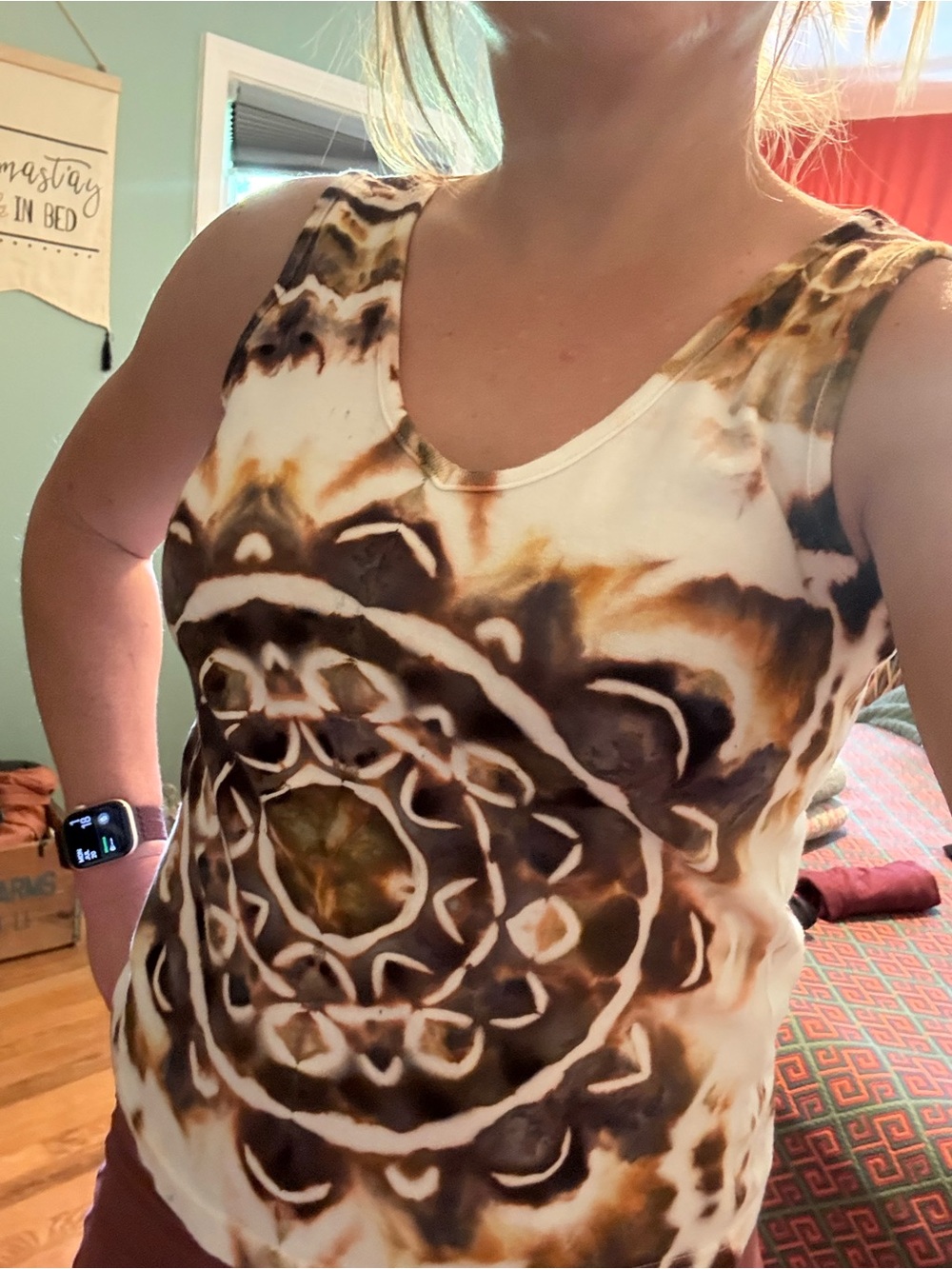 Women's Tie-Dye Tank Top in Brown & Cream